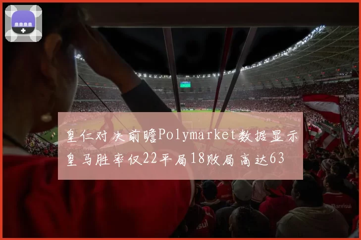 皇仁对决前瞻Polymarket数据显示皇马胜率仅22平局18败局高达63
